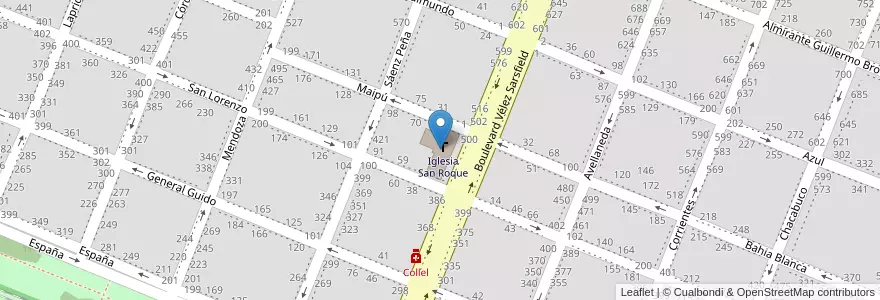 Mapa de ubicacion de Iglesia San Roque en Argentina, Buenos Aires, Partido De Pergamino.