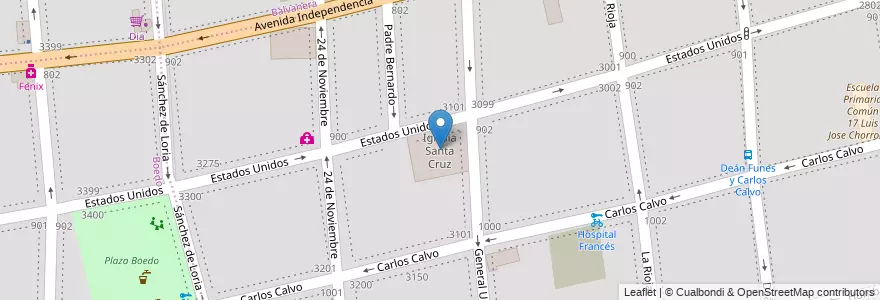 Mapa de ubicacion de Iglesia Santa Cruz, San Cristobal en アルゼンチン, Ciudad Autónoma De Buenos Aires, Comuna 3, ブエノスアイレス.