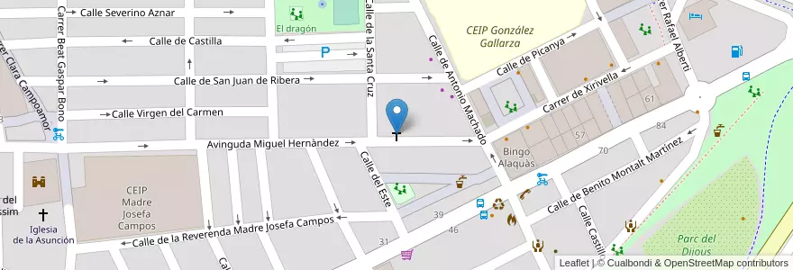 Mapa de ubicacion de Iglesia Santa Cruz en España, Comunitat Valenciana, València / Valencia, L'Horta Oest, Alaquàs.