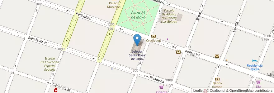 Mapa de ubicacion de Iglesia Santa Rosa de Lima en 阿根廷, 布宜诺斯艾利斯省, Partido De Bragado, Bragado.