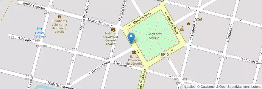 Mapa de ubicacion de Iglesia santa Rosa de Lima en アルゼンチン, コルドバ州, Departamento Presidente Roque Sáenz Peña, Pedanía La Amarga, Municipio De General Levalle, General Levalle.