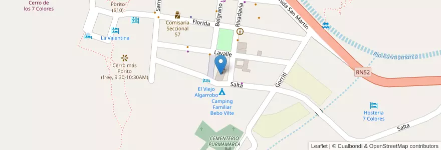 Mapa de ubicacion de IGLESIA SANTA ROSA - PURMAMARCA en 아르헨티나, Jujuy, Departamento Tumbaya, Municipio De Purmamarca.