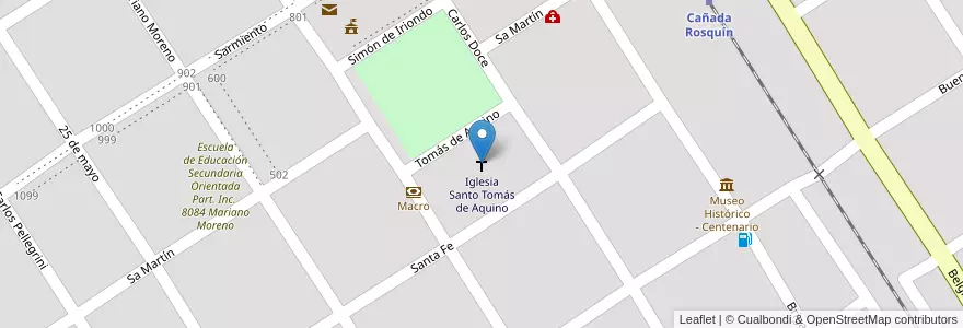 Mapa de ubicacion de Iglesia Santo Tomás de Aquino en 阿根廷, Santa Fe, Departamento San Martín, Municipio De Cañada Rosquín, Cañada Rosquin.