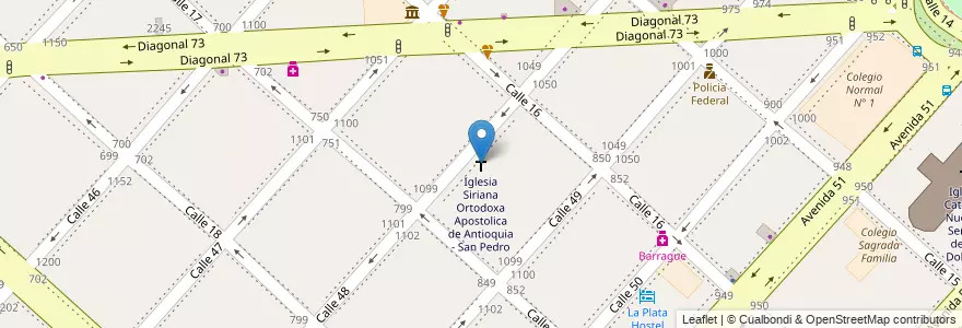 Mapa de ubicacion de Iglesia Siriana Ortodoxa Apostolica de Antioquia - San Pedro, Casco Urbano en 阿根廷, 布宜诺斯艾利斯省, Partido De La Plata, La Plata.