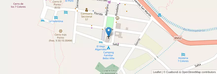 Mapa de ubicacion de Iglesia Sta. Rosa en الأرجنتين, Jujuy, Departamento Tumbaya, Municipio De Purmamarca.