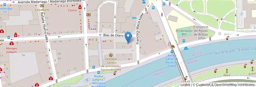 Mapa de ubicacion de Indarra en 스페인, Euskadi, Bizkaia, Bilboaldea, 빌바오.