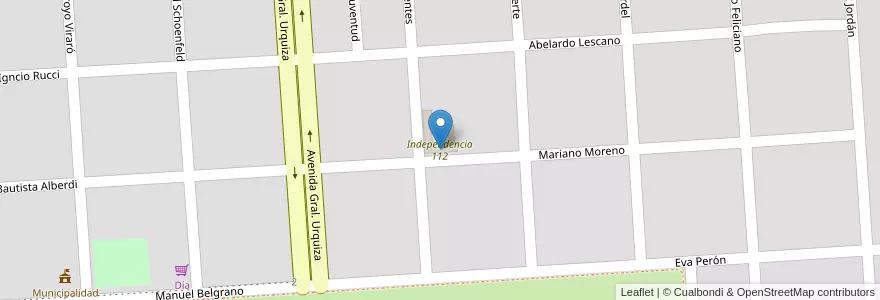 Mapa de ubicacion de Independencia 112 en アルゼンチン, エントレ・リオス州, Departamento La Paz, Distrito Alcaraz Primero, Bovril, Bovril.