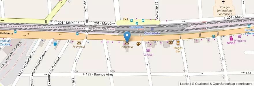 Mapa de ubicacion de Industrial en アルゼンチン, ブエノスアイレス州, Partido De Tres De Febrero, Ciudadela.