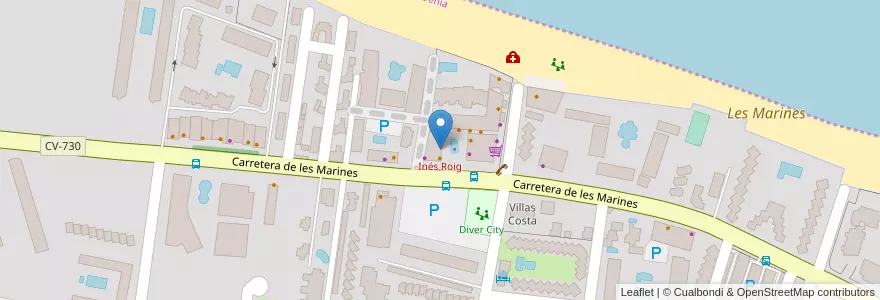 Mapa de ubicacion de Inés Roig en Spagna, Comunitat Valenciana, Dénia.