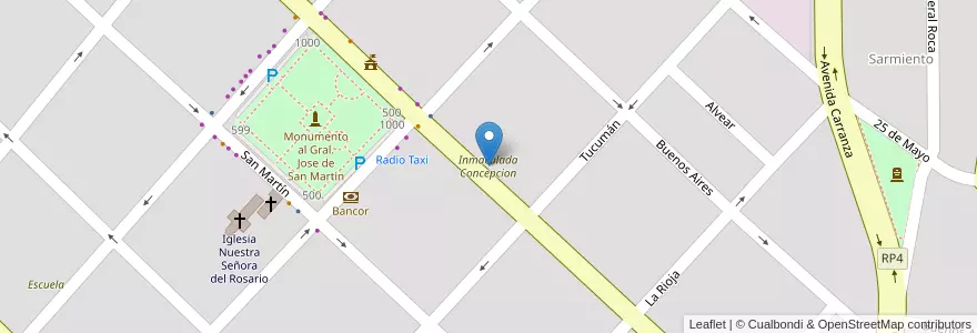 Mapa de ubicacion de Inmaculada Concepcion en Аргентина, Кордова, Departamento General San Martín, Pedanía Villa Nueva, Municipio De Villa Nueva, Villa Nueva.