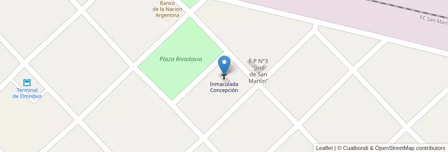 Mapa de ubicacion de Inmaculada Concepción en アルゼンチン, ブエノスアイレス州, Partido De Leandro N. Alem.