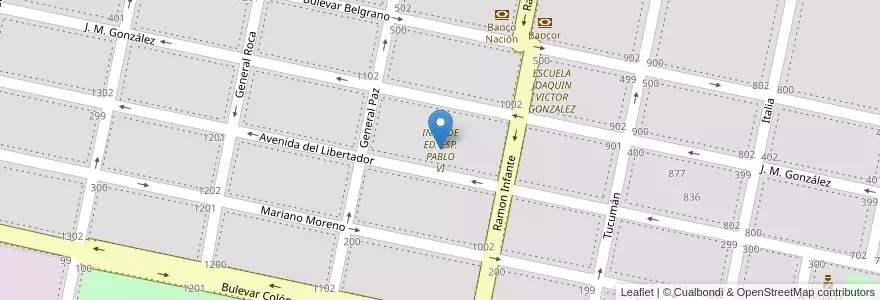 Mapa de ubicacion de INST. DE ED. ESP. PABLO VI en Argentina, Córdova, Departamento Marcos Juárez, Pedanía Espinillos, Municipio De Leones, Leones.