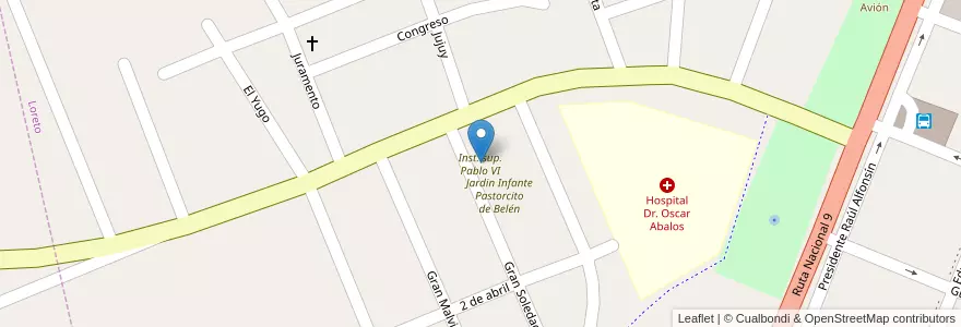 Mapa de ubicacion de Inst. sup. Pablo VI en Arjantin, Santiago Del Estero, Departamento Loreto, Loreto.
