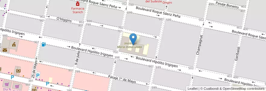 Mapa de ubicacion de Institito María Inmaculada en Argentinië, Córdoba, Departamento Marcos Juárez, Pedanía Espinillos, Municipio De Marcos Juárez.