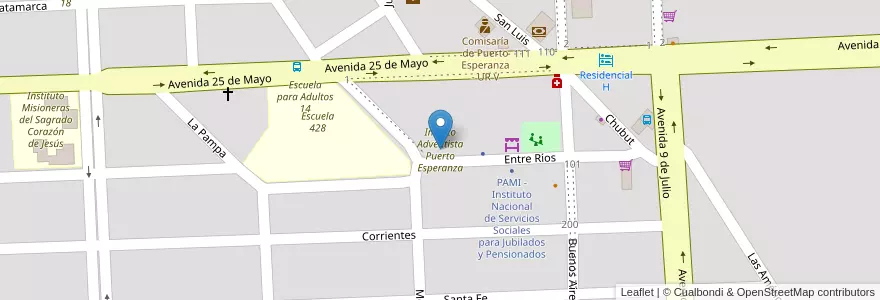 Mapa de ubicacion de Institto Adventista Puerto Esperanza en Arjantin, Misiones, Departamento Iguazú, Municipio De Puerto Esperanza, Puerto Esperanza.