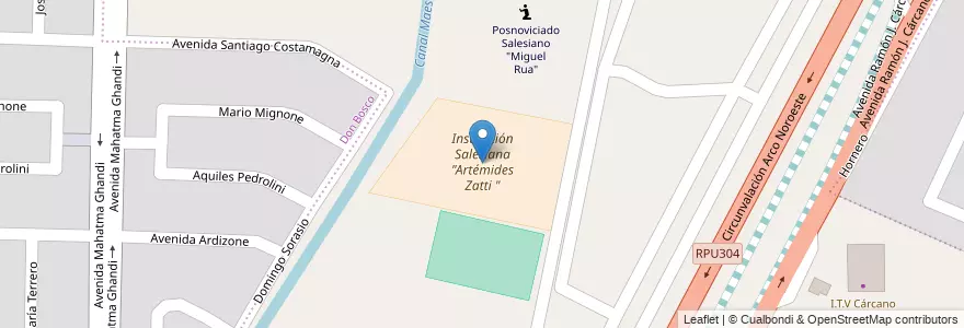 Mapa de ubicacion de Institución Salesiana "Artémides Zatti " en 阿根廷, Córdoba, Departamento Capital, Pedanía Capital, Córdoba, Municipio De Córdoba.