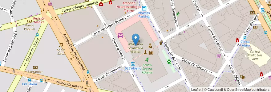 Mapa de ubicacion de Institut d'Educació Secundària Abastos en スペイン, バレンシア州, València / Valencia, Comarca De València, València.