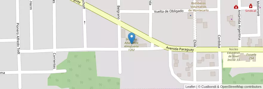 Mapa de ubicacion de Instituto Adventista Almafuerte 1202 en Arjantin, Misiones, Departamento Montecarlo, Municipio De Montecarlo, Montecarlo.