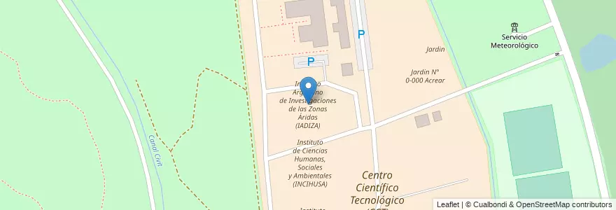 Mapa de ubicacion de Instituto Argentino de Investigaciones de las Zonas Áridas (IADIZA) en アルゼンチン, チリ, メンドーサ州, Departamento Capital, Sección 9ª Parque General San Martín, Ciudad De Mendoza.