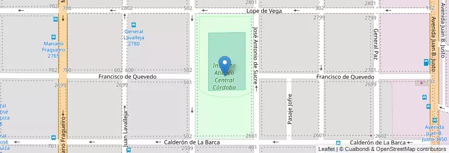 Mapa de ubicacion de Instituto Atlético Central Córdoba en آرژانتین, Córdoba, Departamento Capital, Pedanía Capital, Córdoba, Municipio De Córdoba.