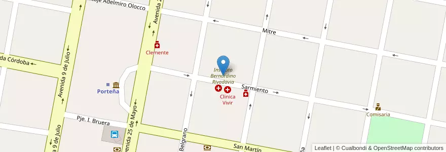 Mapa de ubicacion de Instituto Bernardino Rivadavia en Argentina, Córdoba, Departamento San Justo, Pedanía Libertad, Municipio De Porteña.