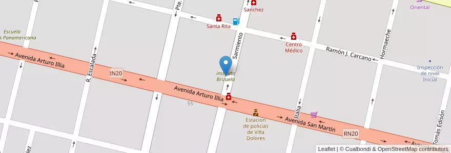 Mapa de ubicacion de instituto Brizuela en Arjantin, Córdoba, Departamento San Javier, Pedanía Dolores, Municipio De Villa Dolores, Villa Dolores.