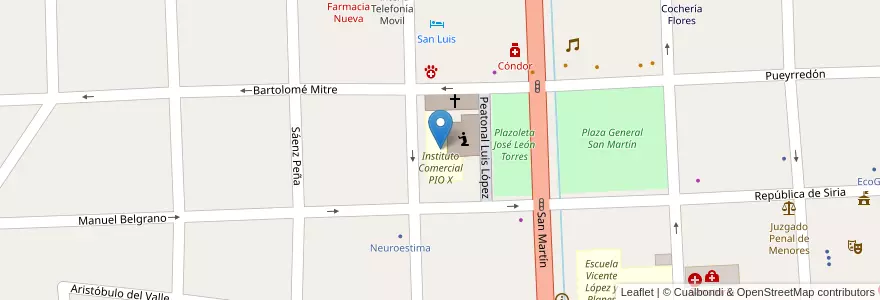 Mapa de ubicacion de Instituto Comercial PIO X en Аргентина, Чили, Мендоса, Departamento Tunuyán, Distrito Ciudad De Tunuyán.