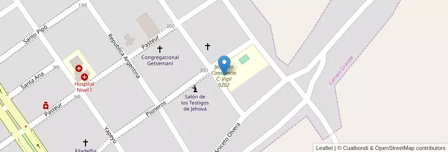 Mapa de ubicacion de Instituto Constancio C. Vigil 0202 en アルゼンチン, ミシオネス州, Departamento Cainguás, Municipio De Campo Grande, Campo Grande.