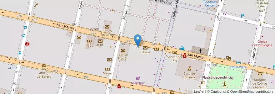 Mapa de ubicacion de Instituto de Ayuda Financiera para Pago de Retiros y Pensiones Militares (IAFPRPM) en آرژانتین, Tucumán, San Miguel De Tucumán, Departamento Capital, San Miguel De Tucumán.