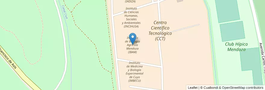 Mapa de ubicacion de Instituto de Biología Agrícola Mendoza (IBAM) en 阿根廷, 智利, Mendoza, Departamento Capital, Sección 9ª Parque General San Martín, Ciudad De Mendoza.