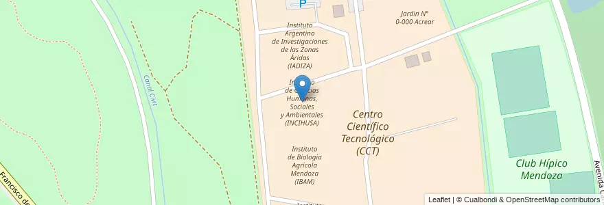 Mapa de ubicacion de Instituto de Ciencias Humanas, Sociales y Ambientales (INCIHUSA) en الأرجنتين, تشيلي, Mendoza, Departamento Capital, Sección 9ª Parque General San Martín, Ciudad De Mendoza.