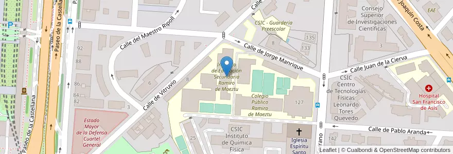 Mapa de ubicacion de Instituto de Educación Secundaria Ramiro de Maeztu en 스페인, Comunidad De Madrid, Comunidad De Madrid, Área Metropolitana De Madrid Y Corredor Del Henares, 마드리드.