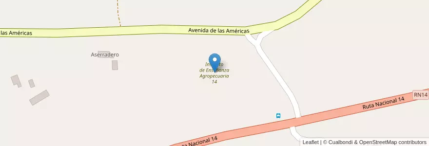 Mapa de ubicacion de Instituto de Enseñanza Agropecuaria 14 en アルゼンチン, ミシオネス州, Departamento Cainguás, Municipio De Aristóbulo Del Valle.