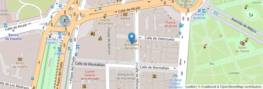 Mapa de ubicacion de Instituto de Estudios Bursátiles en Spanien, Autonome Gemeinschaft Madrid, Autonome Gemeinschaft Madrid, Área Metropolitana De Madrid Y Corredor Del Henares, Madrid.