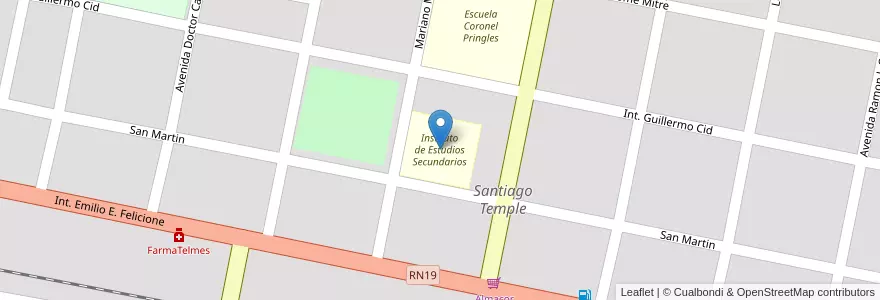 Mapa de ubicacion de Instituto de Estudios Secundarios en Arjantin, Córdoba, Departamento Río Segundo, Pedanía Oratorio De Peralta, Municipio De Santiago Temple, Santiago Temple.
