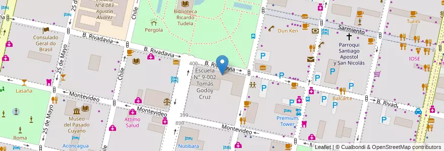 Mapa de ubicacion de Instituto de Formación Docente Nº 9-002 "Tomás Godoy Cruz" en 阿根廷, 智利, Mendoza, Departamento Capital, Sección 2ª Barrio Cívico, Ciudad De Mendoza.