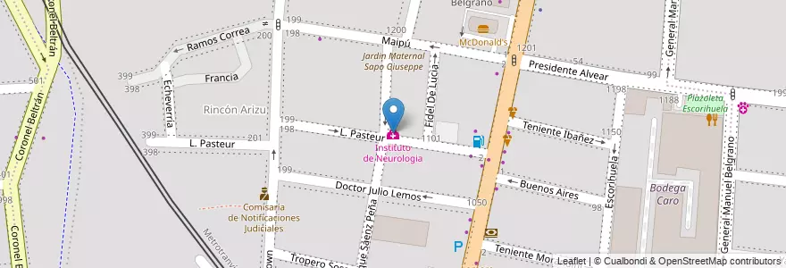 Mapa de ubicacion de Instituto de Neurologia en Argentine, Chili, Mendoza, Godoy Cruz, Departamento Godoy Cruz, Distrito Ciudad De Godoy Cruz.