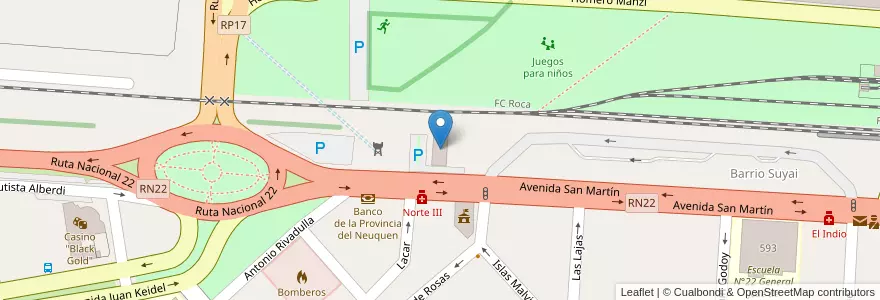 Mapa de ubicacion de Instituto de Seguridad Social del Neuquen (ISSN) en Argentinië, Chili, Neuquén, Departamento Confluencia, Municipio De Plaza Huincul, Plaza Huincul.
