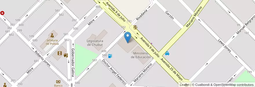 Mapa de ubicacion de Instituto de Seguridad Social y Seguros Chubut (SEROS) en الأرجنتين, شوبوت, Departamento Rawson, روسون.