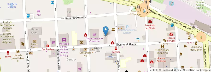 Mapa de ubicacion de Instituto de Seguros de Jujuy en Arjantin, Jujuy, Departamento Doctor Manuel Belgrano, Municipio De San Salvador De Jujuy.