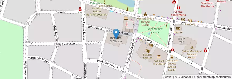 Mapa de ubicacion de Instituto El Obraje en Argentina, Córdoba, Departamento Santa María, Pedanía Alta Gracia, Municipio De Alta Gracia, Alta Gracia.