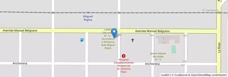 Mapa de ubicacion de Instituto General José de San Martín - P33 en アルゼンチン, ラ・パンパ州, Municipio De Miguel Riglos, Departamento Atreucó.