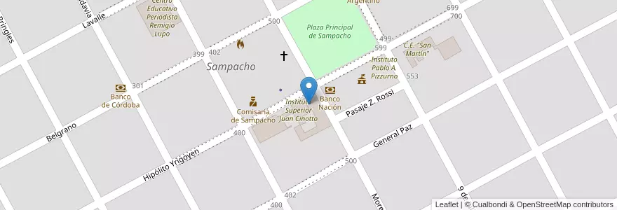Mapa de ubicacion de Instituto La Consolata en آرژانتین, Córdoba, Departamento Río Cuarto, Pedanía Achiras, Municipio De Sampacho, Sampacho.