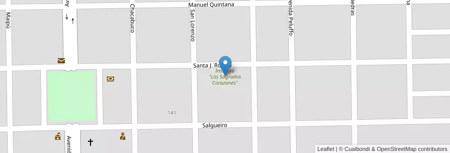 Mapa de ubicacion de Instituto "Los Sagrados Corazones" en アルゼンチン, コルドバ州, Departamento General Roca, Pedanía Jagüeles, Villa Huidobro, Municipio De Villa Huidobro.