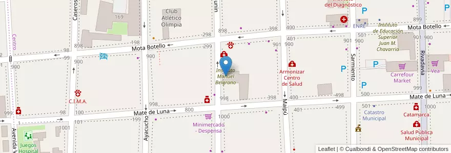 Mapa de ubicacion de Instituto Manuel Belgrano en アルゼンチン, カタマルカ州, Departamento Capital, Municipio De San Fernando Del Valle De Catamarca, San Fernando Del Valle De Catamarca.