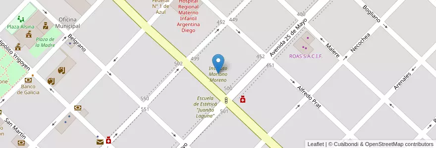 Mapa de ubicacion de Instituto Mariano Moreno en Argentina, Buenos Aires, Partido De Azul.