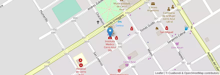 Mapa de ubicacion de Instituto Medico Cerro Azul SRL en Argentina, Misiones, Departamento Leandro N. Alem, Municipio De Cerro Azul, Cerro Azul.