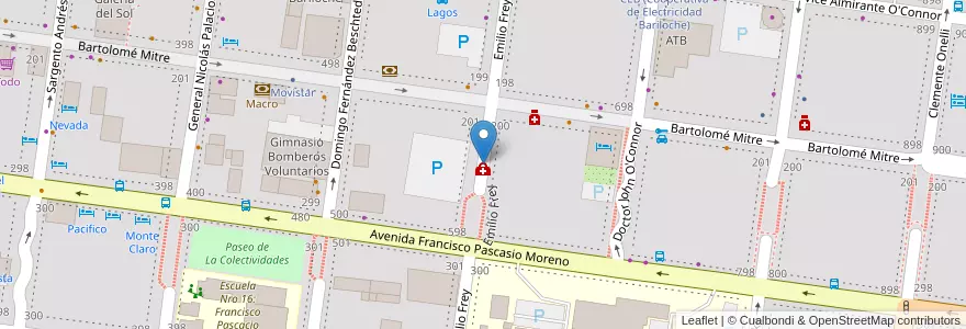 Mapa de ubicacion de Instituto Medico Otorrinolaringológico en آرژانتین, شیلی, استان ریو نگرو، آرژانتین, Departamento Bariloche, Municipio De San Carlos De Bariloche, San Carlos De Bariloche.