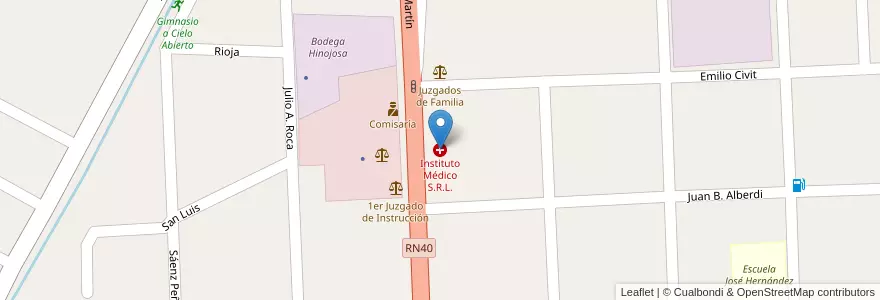 Mapa de ubicacion de Instituto Médico S.R.L. en Argentina, Cile, Mendoza, Departamento Tunuyán, Distrito Ciudad De Tunuyán.