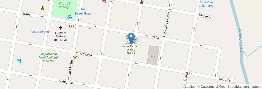 Mapa de ubicacion de Instituto Nuestra Señora de la Merced D-10 y D-225 en Argentinië, Entre Ríos, Departamento La Paz, Distrito Estacas, La Paz.